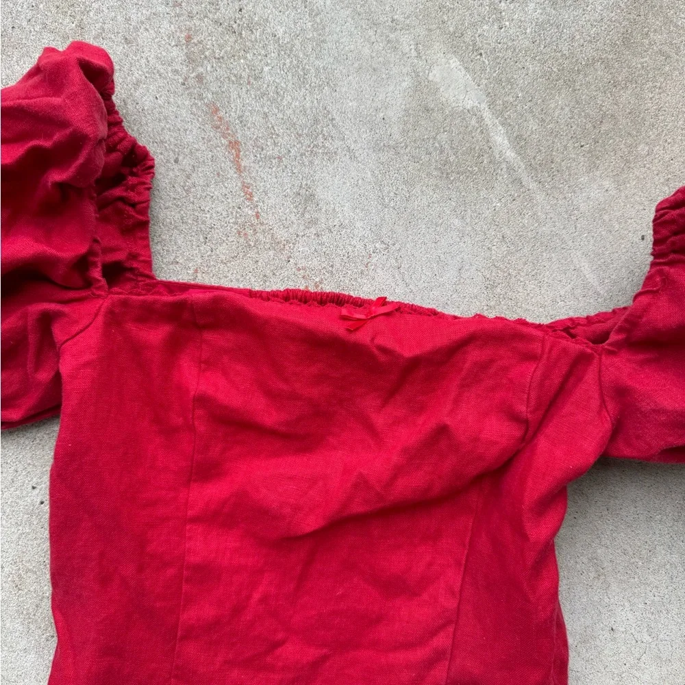 Reformation red Marbella linen square neck shirt - Picture 3 of 7